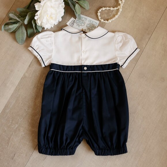 Girl's Navy & White Romper Double Breasted Classic Feltman Brothers NWT 3 Months - Picture 4 of 6